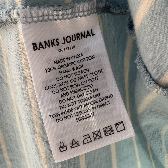 Banks Journal Embroidered Logo Blue & White Stripe T-Shirt | Soft Organic Cotton - Picture 6 of 12